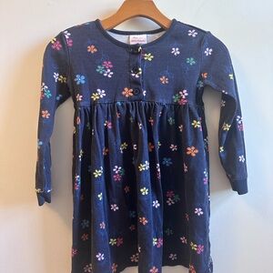 Hanna Andersson Girls' Long Sleeve Blue Dress With Multicolored Flowers Size 6-7